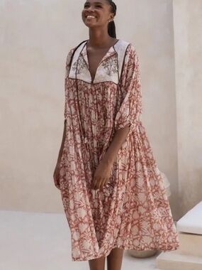 Daughters of India Diya Chestnut Midi Dress Lined Size XS